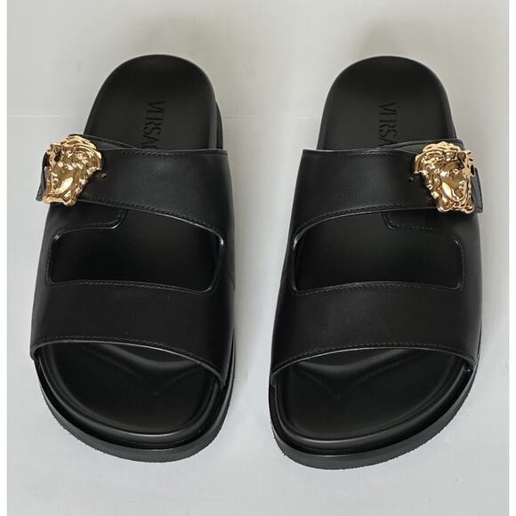Versace Medusa Black Leather Slides Sandals 8.5 US (41.5 Euro) 1020767 NIB $700 - Picture 4 of 16